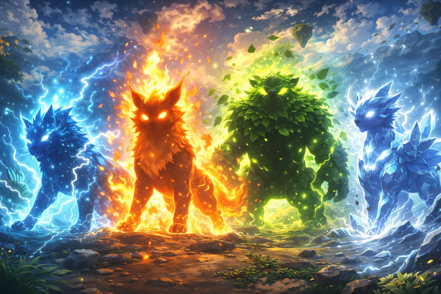 A stronger elemental emerging with intense energy, still stylized and readable